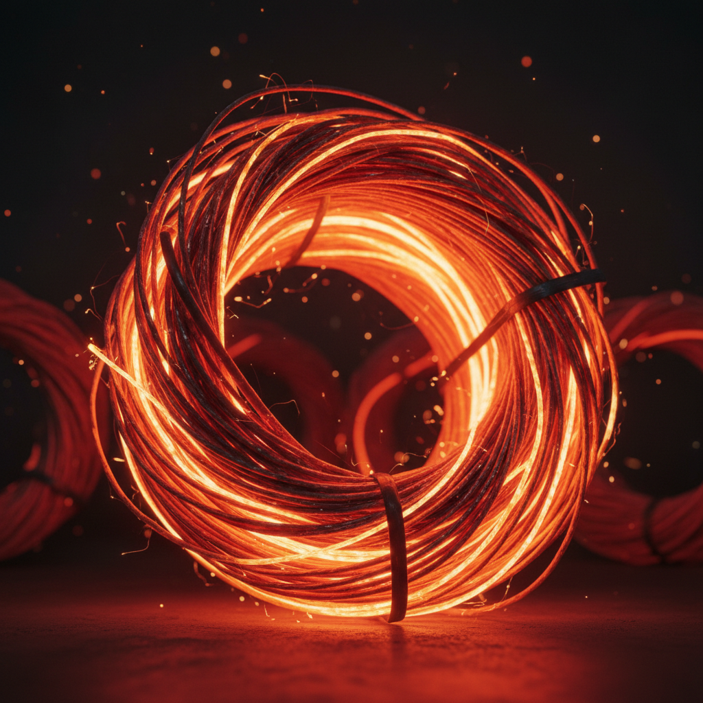 Coils of copper wire glowing