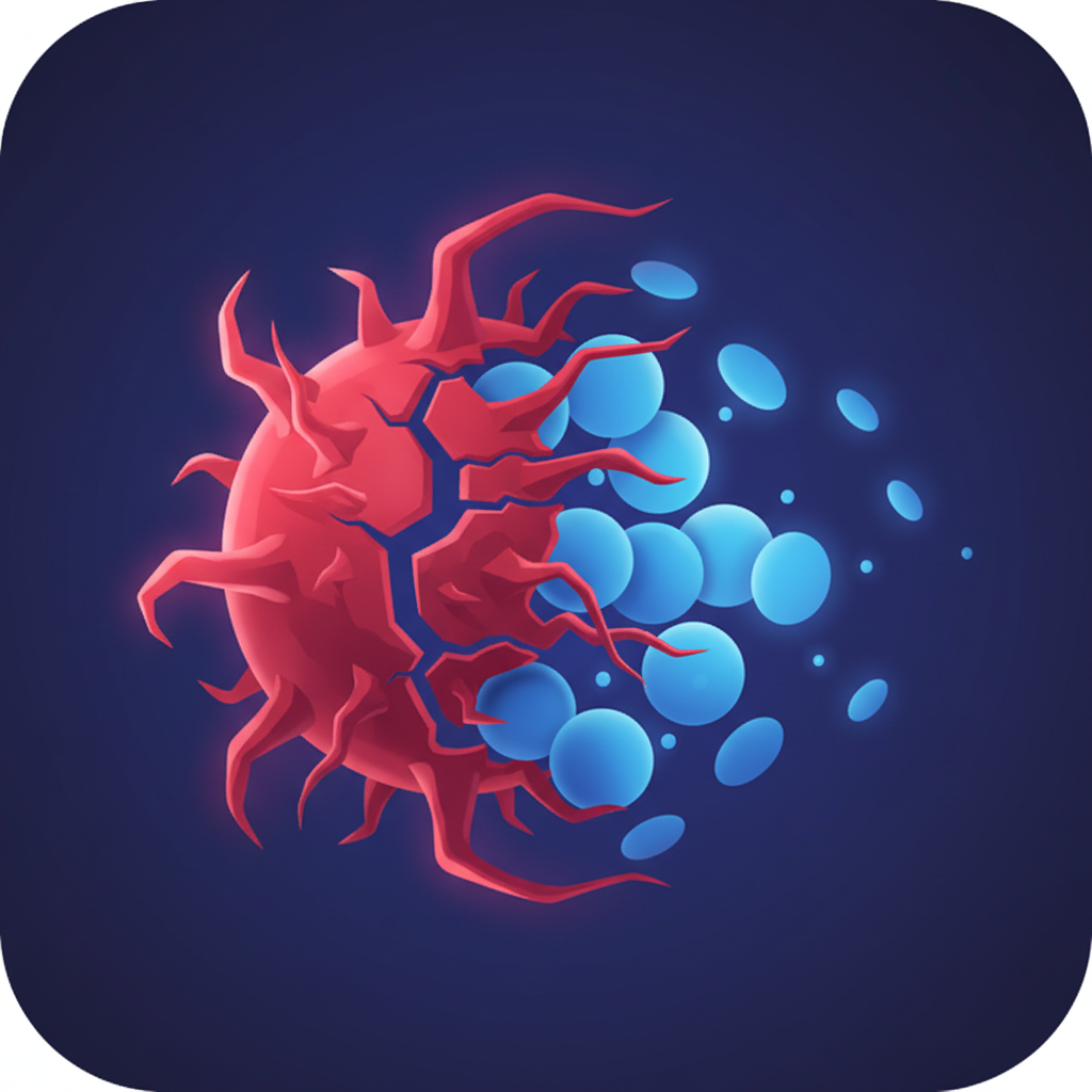 Icon identifying a malicious red server node overtaking a group of blue nodes, clean flat design style