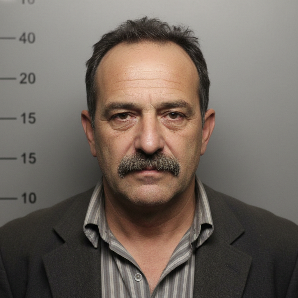 Salvatore Riina, mugshot, short stout man, sicilian peasant look but dangerous eyes