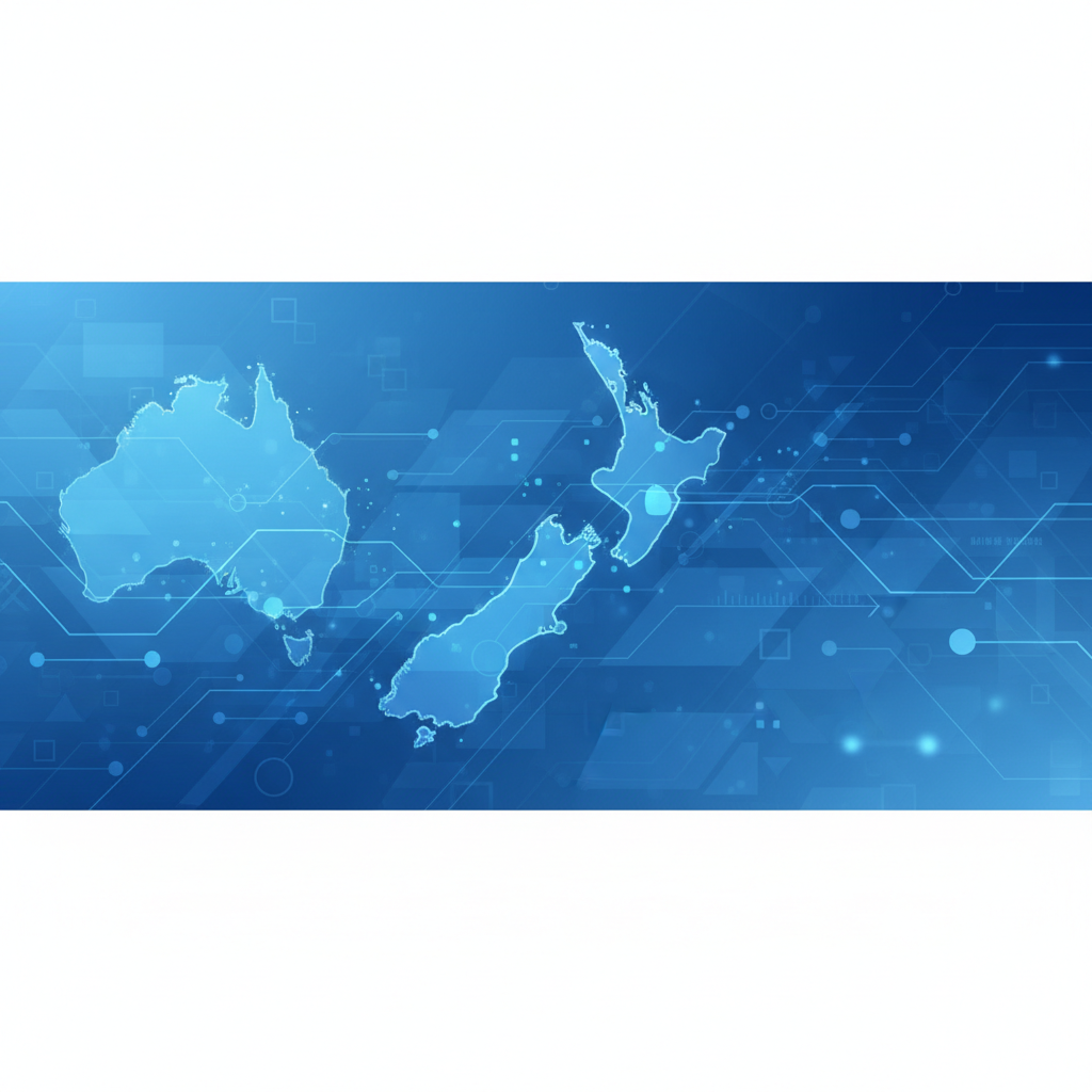 Abstract medical background with map of Australia and New Zealand, blue color palette, professional, clean design