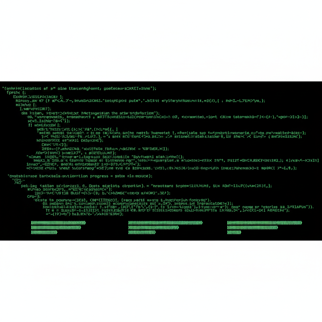 Computer terminal screen showing python code execution green text on black background, matrix style, listing data extraction progress