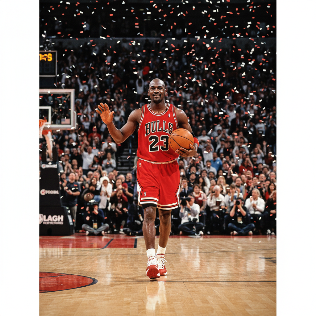 Michael Jordan walking confidently off the court after a victory