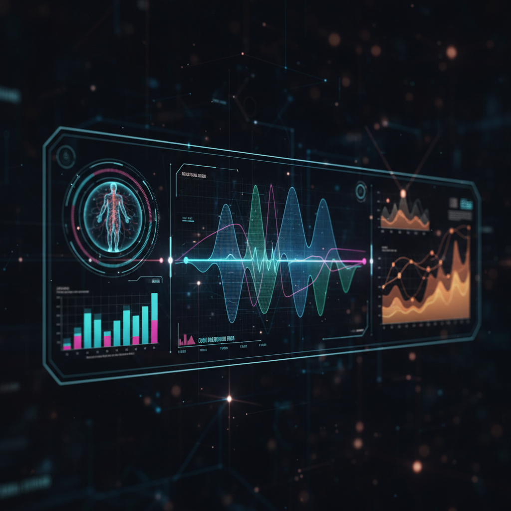 futuristic digital interface dashboard displaying medical analytics graphs