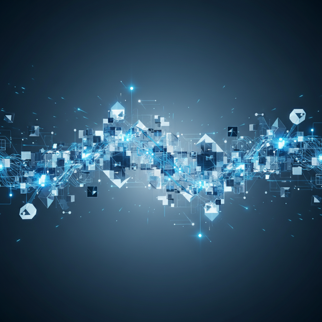 Geometric shapes connecting nodes network futuristic stylized blue and white