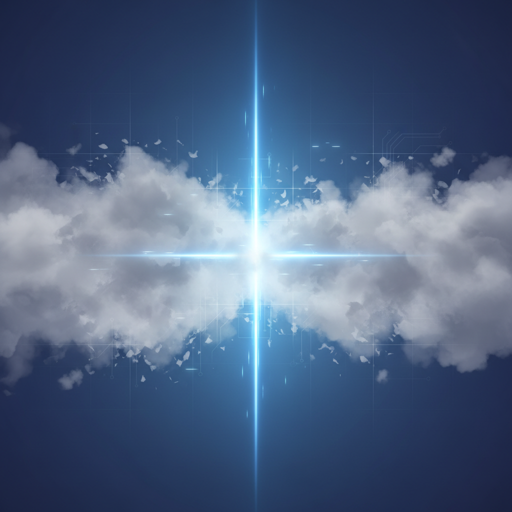 Comparison illustration showing a focused laser beam labeled 'Custom AI' cutting through fog labeled 'Generic AI', conceptual business art
