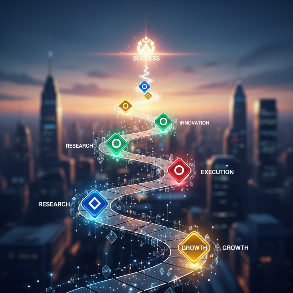 checklist or roadmap visualization, path to success, bright markers, strategic planning concept