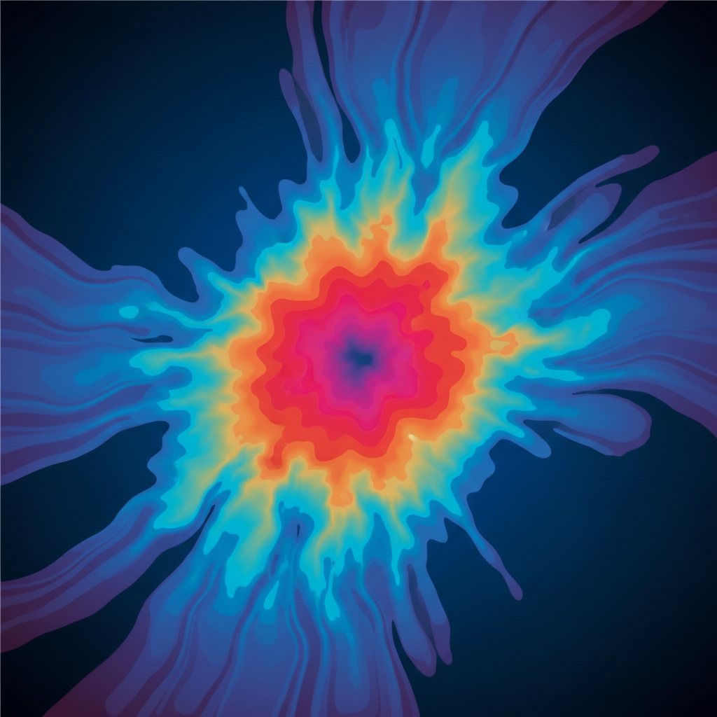 Abstract thermal heat map dissipation technology visualization cool blue and red gradients