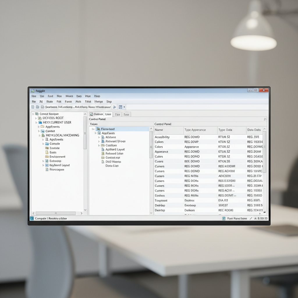 Computer screen showing Windows Registry Editor regedit interface