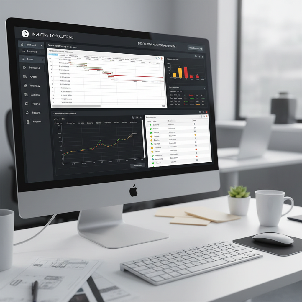 screenshot interface logiciel de gestion de production industrielle sur ordinateur, environnement bureau technique