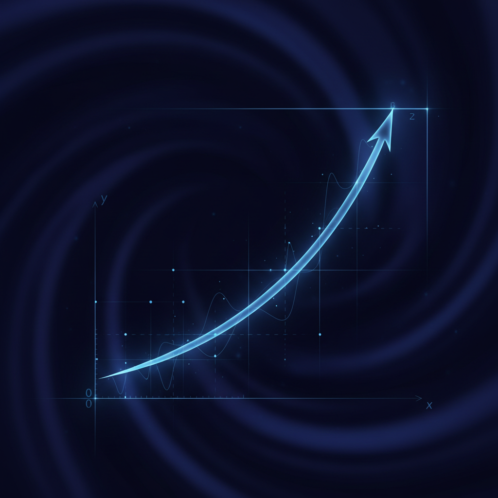 Abstract digital art representing a smooth mathematical curve connecting two axes, glowing blue lines on a dark background, representing efficiency and limits