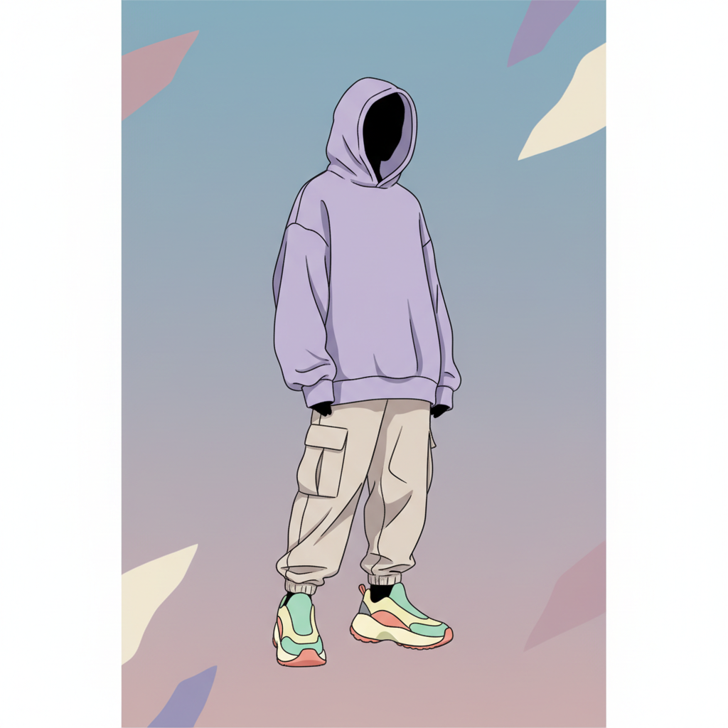 Vector illustration of modern streetwear fashion, sneakers and a hoodie, stylish and minimal, pastel colors