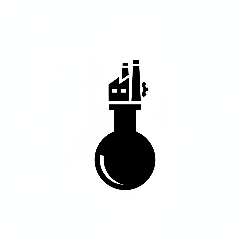 simple black icon of a factory or chemistry flask, vector style, white background