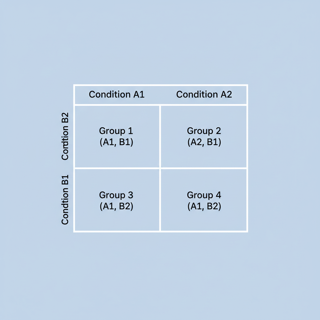 diagram of 2x2 experimental design matrix, behavioral science, clean lines