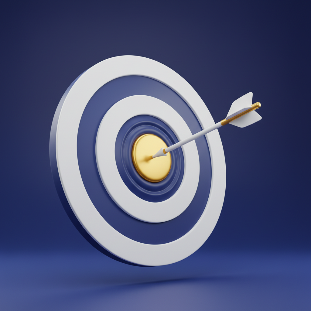 target with an arrow hitting the bullseye, symbol of precision and success, minimalist 3d render