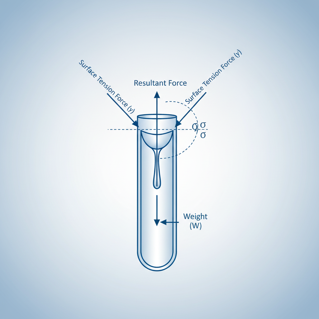 diagram of capillary tube meniscus forces surface tension vectors angle theta physics schematic