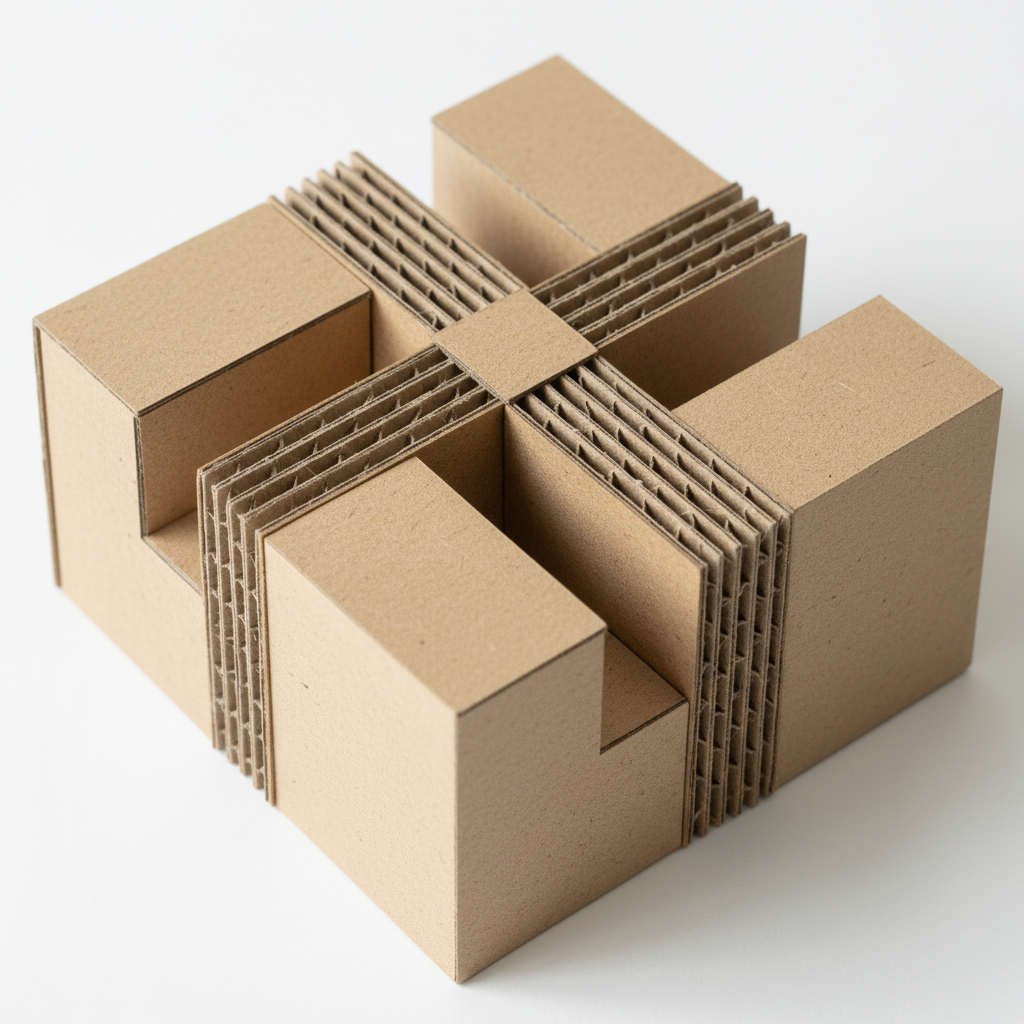 close up of cardboard architectural model showing joint details and interlocks, minimalist