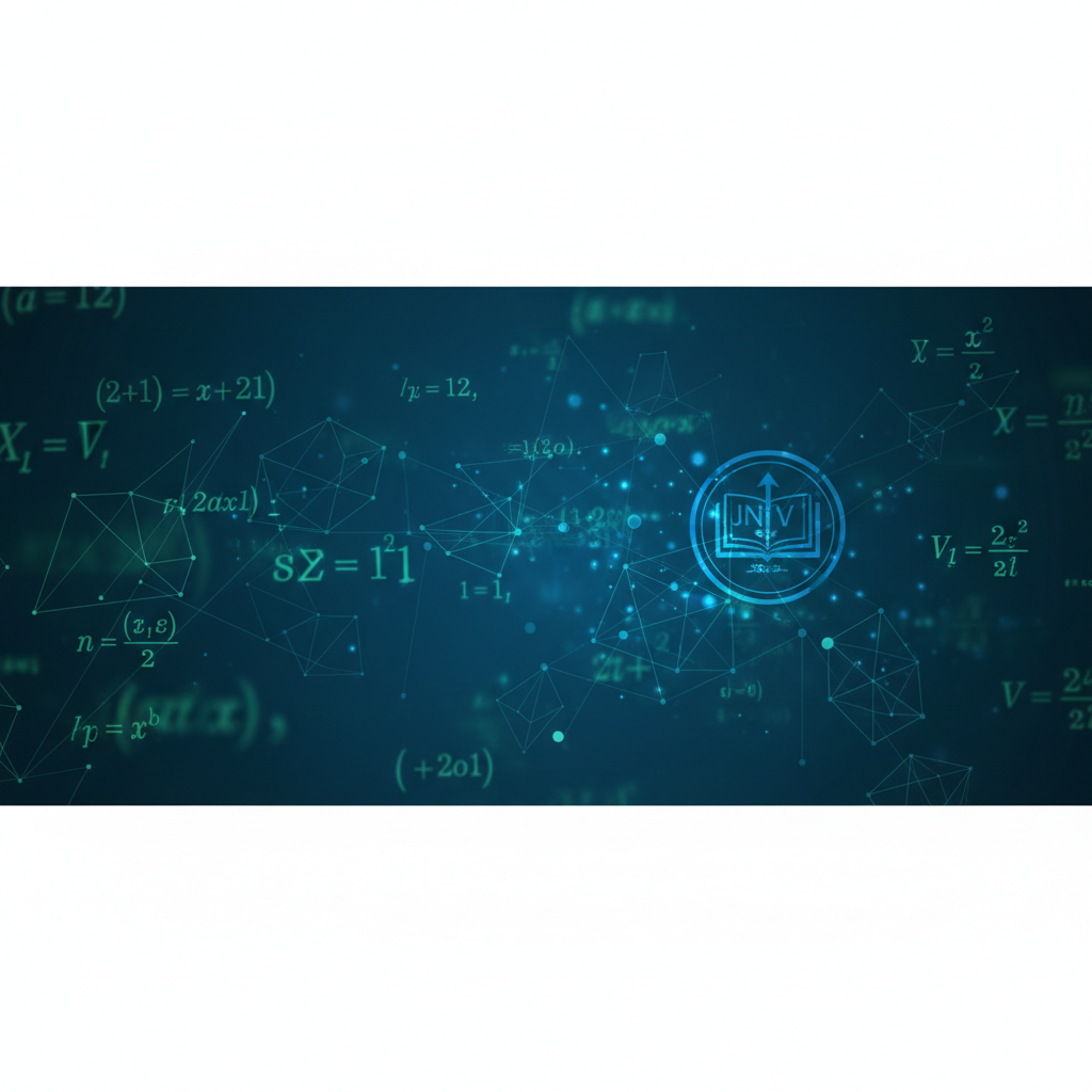 A modern, academic background featuring subtle glowing mathematical equations, geometry lines, and the JNV school emblem silhouette in a professional blue and tech-green color scheme