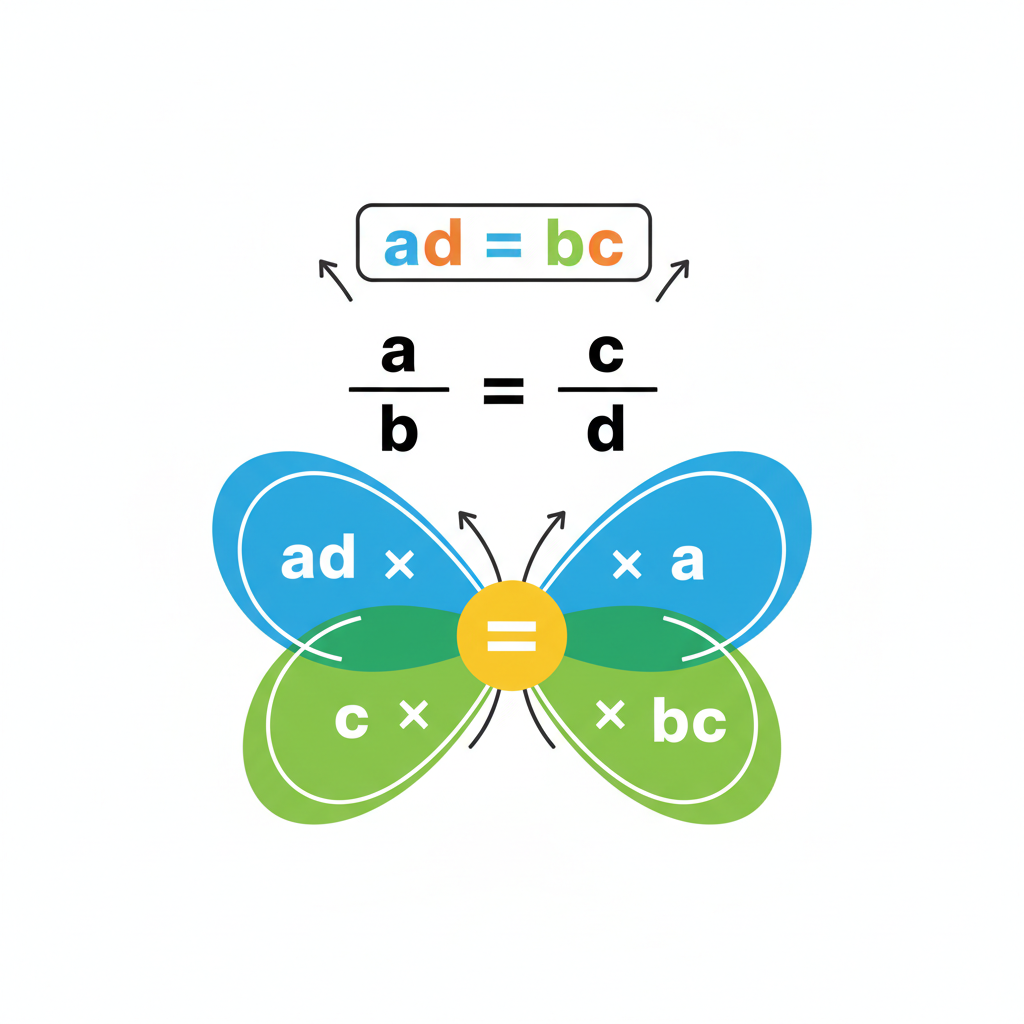 math butterfly method diagram for cross multiplication, colorful educational vector