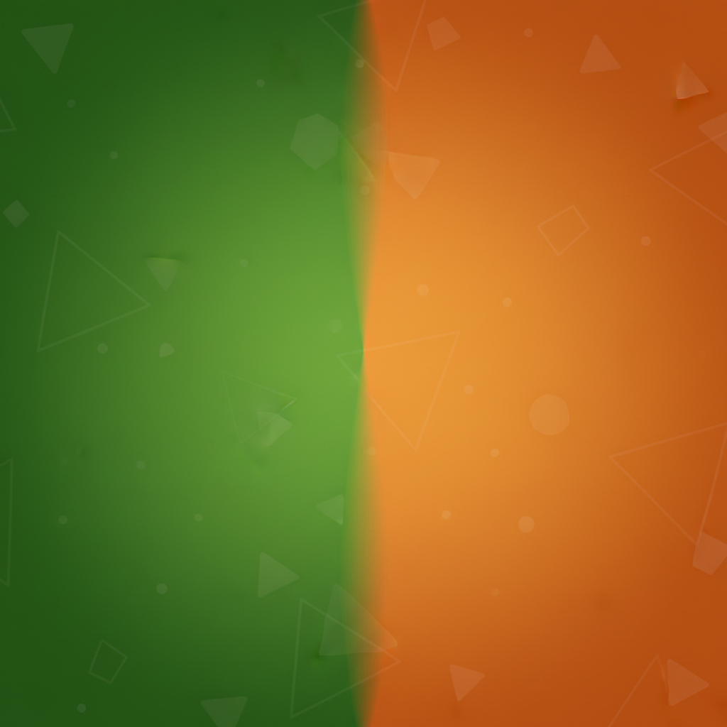abstract split background, green on left, orange on right, subtle geometric patterns