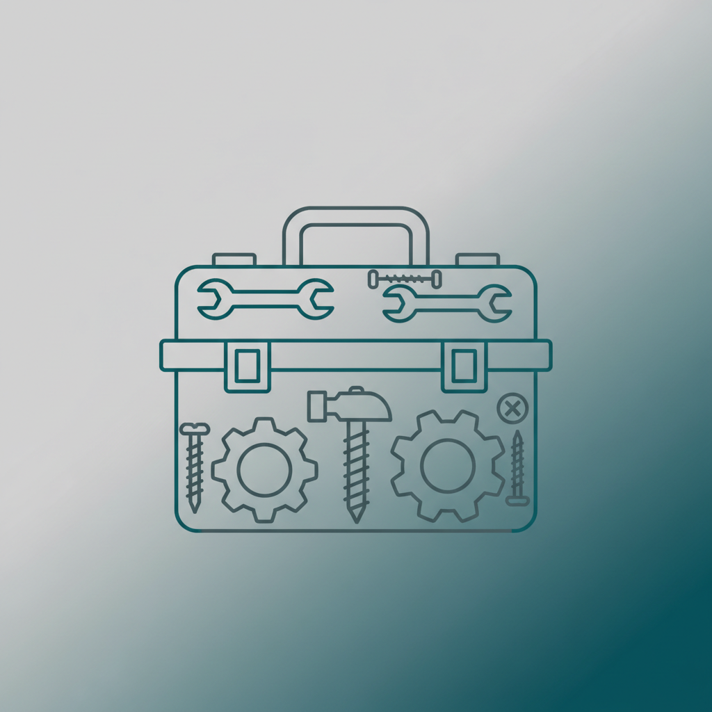 close up abstract 3D gears and tools, compliant mechanism, dark slate gray and teal, photorealistic, bold composition