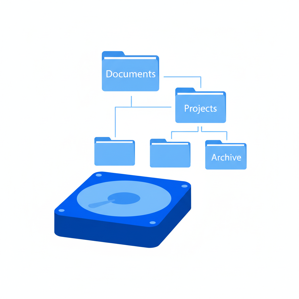 Hard drive icon with file folder structure flat design blue