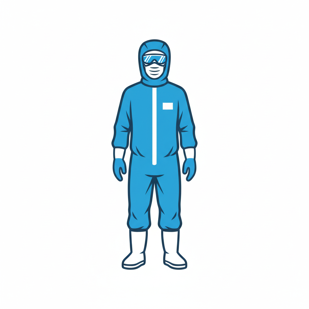 icon of cleanroom gowning or PPE, blue and white flat vector