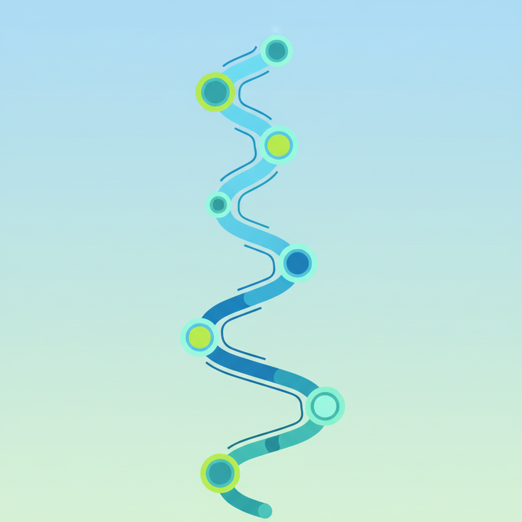 Business roadmap timeline visualization, minimalist flat design, milestones on a path, blue and green color scheme