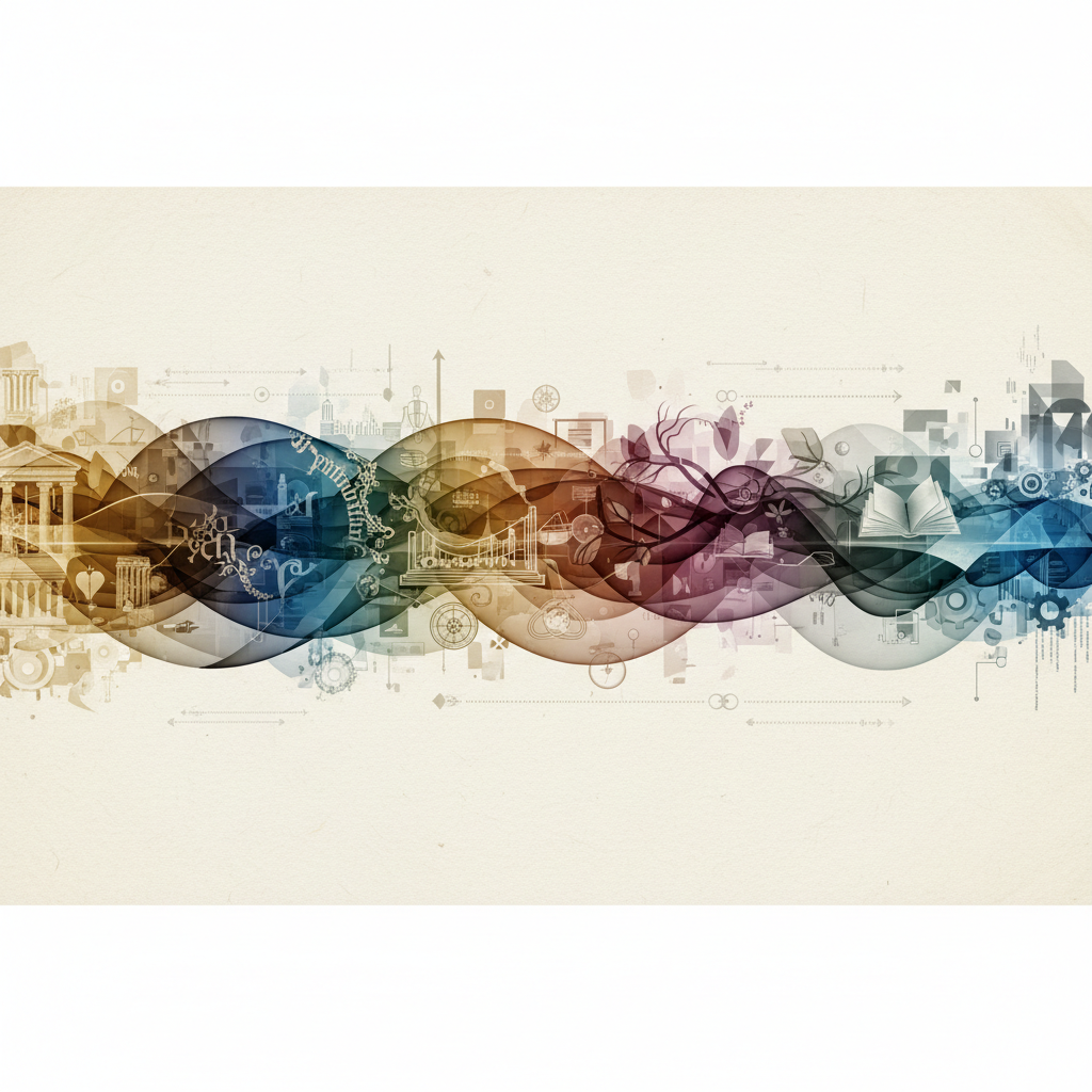 Abstract background connecting different literary eras, elegant paper texture with faint timeline graphics, minimalist