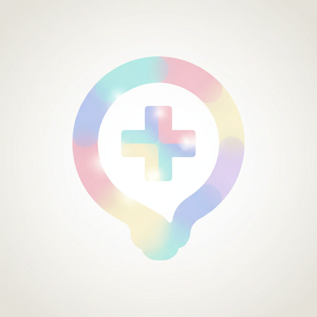 abstract thought bubble or lightbulb with medical cross, soft pastel colors, hopeful vibe