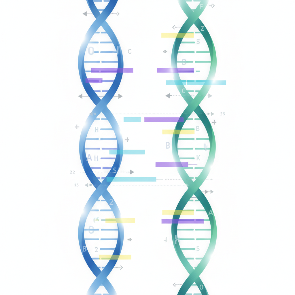 abstract scientific visualization of gene homology comparison DNA alignment diagram clean white background