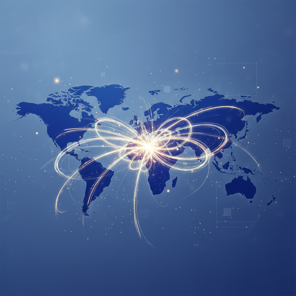 Abstract connection graphic connecting India to Europe on a map, business partnership concept