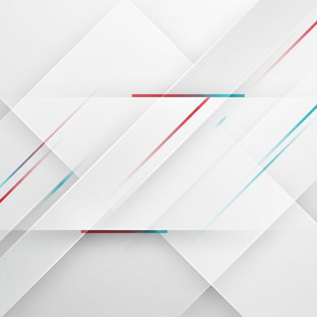 Abstract modern corporate background, white and light grey with subtle red and blue geometric accents, minimalist, high quality