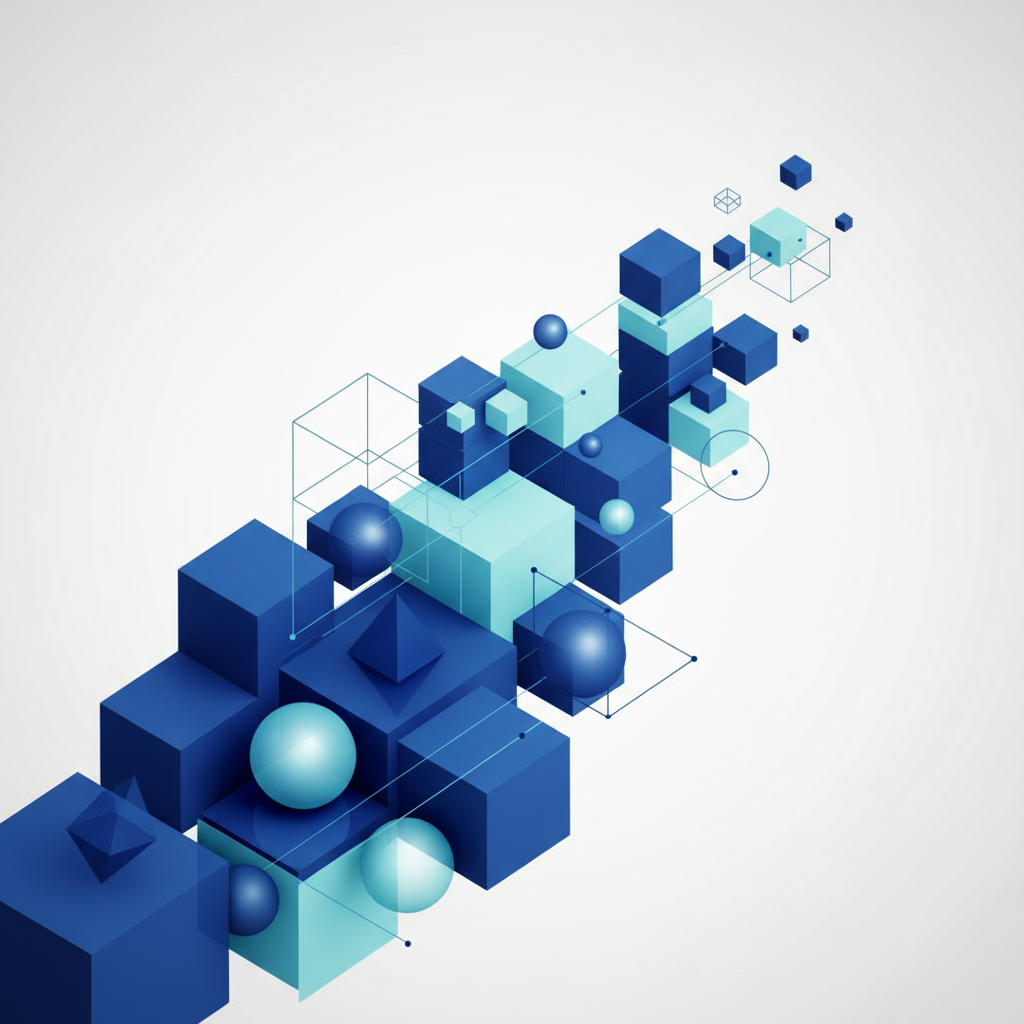 Abstract representation of order and structure, geometric blue shapes, professional clean style