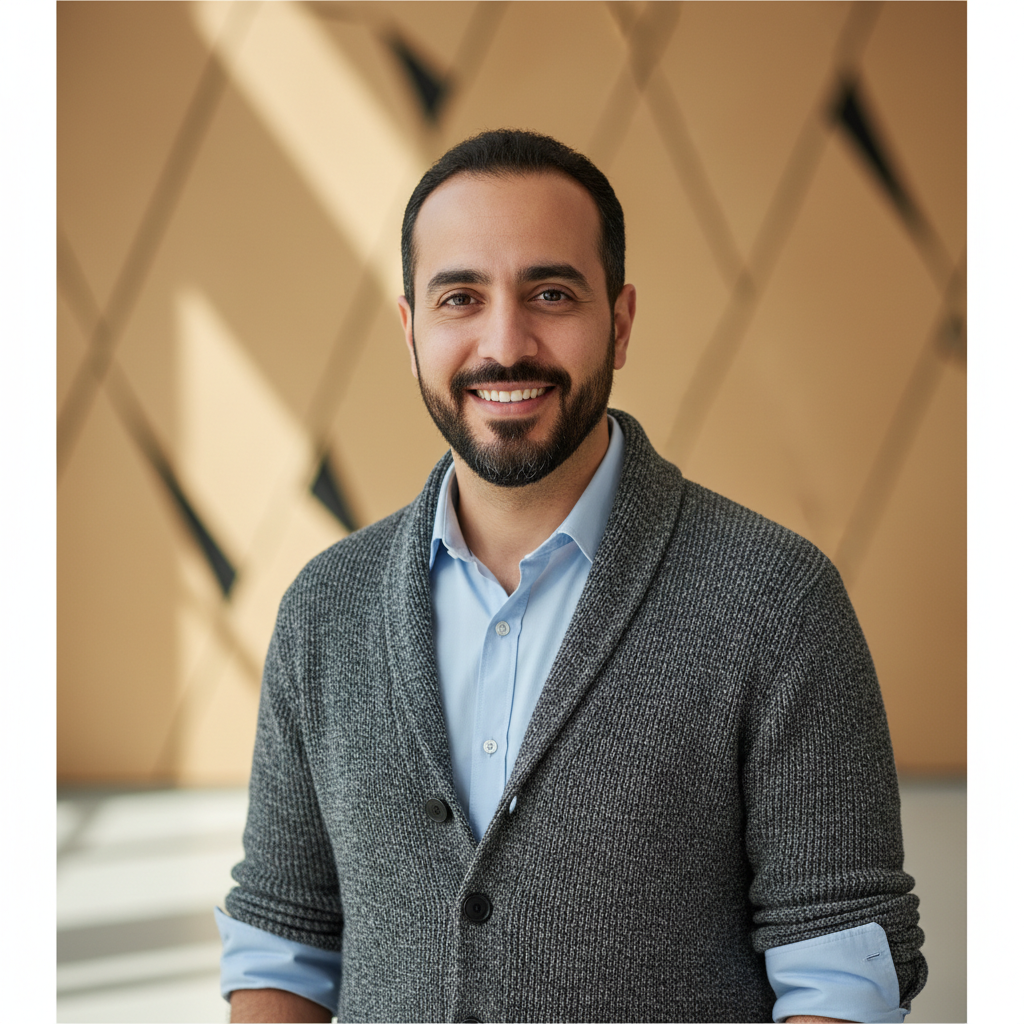 Portrait of a friendly middle eastern man smiling casual clothing