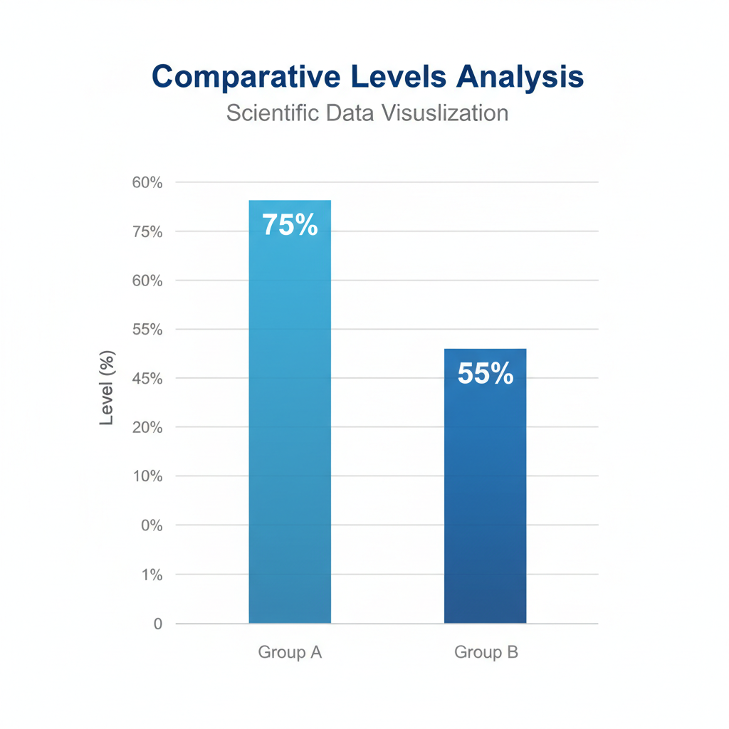 Bar chart comparing 75% and 55% levels, scientific data visualization style, clean and modern