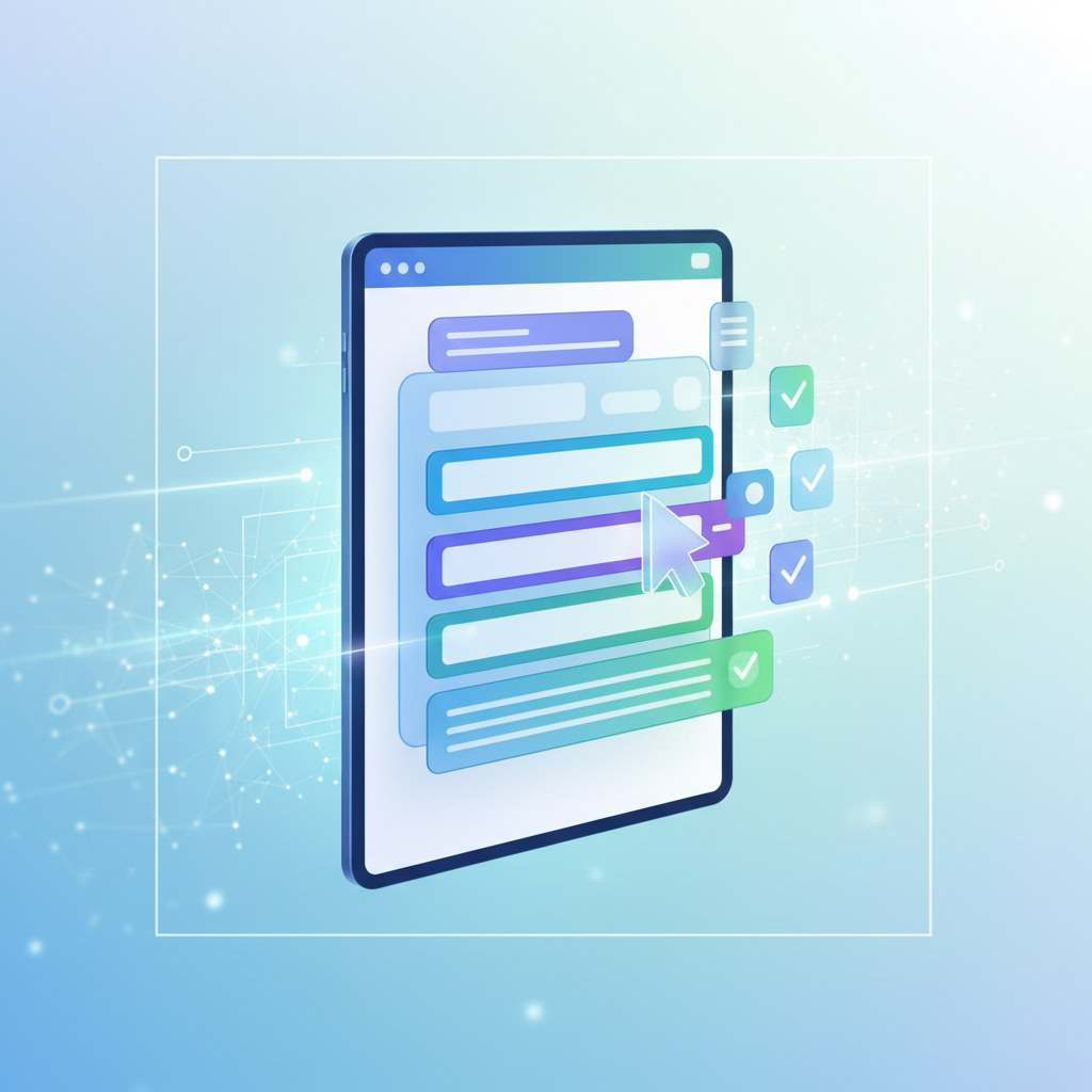 3D illustration of online form filling on a computer screen