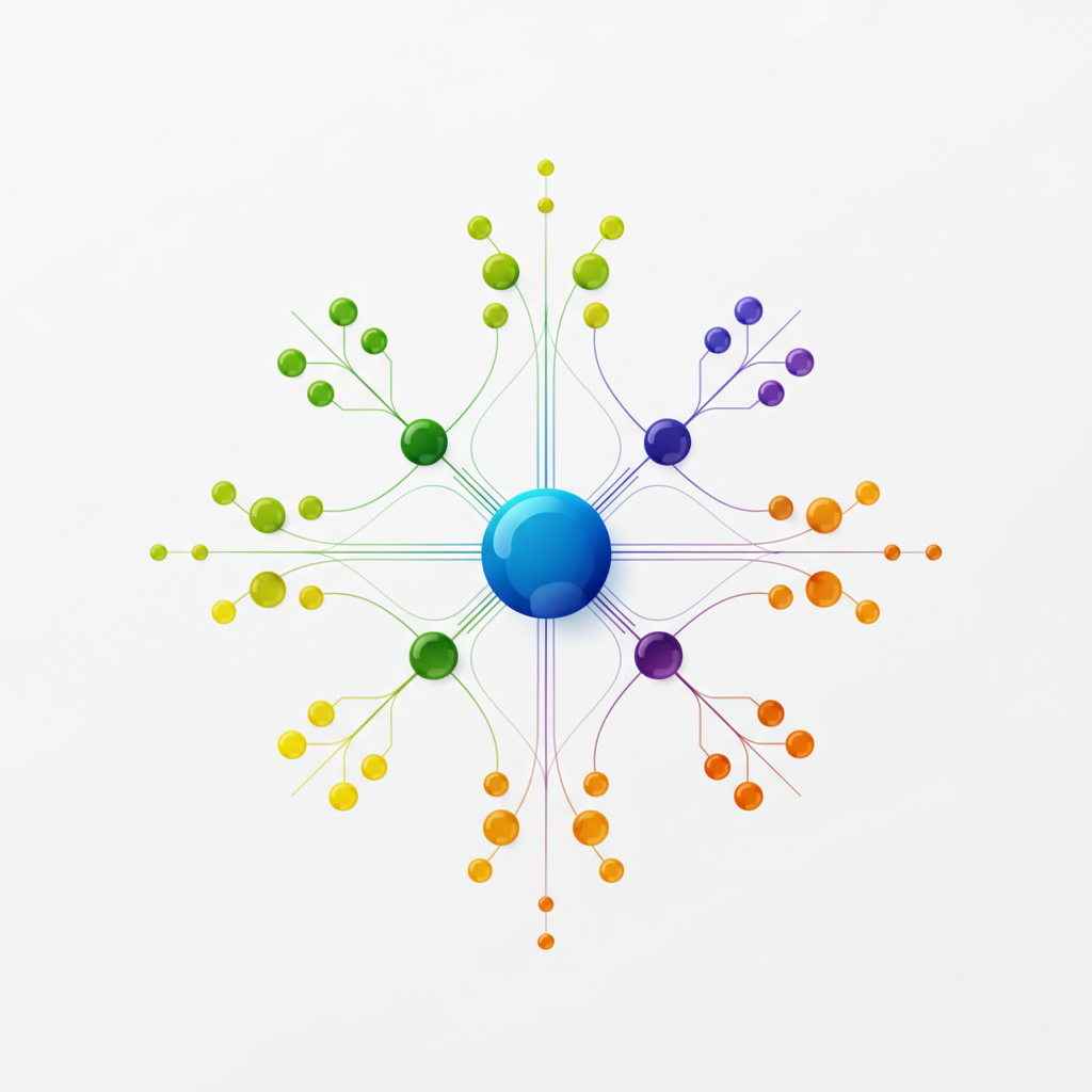 Organizational structure diagram metaphor, interconnected nodes, clean vector style on white background