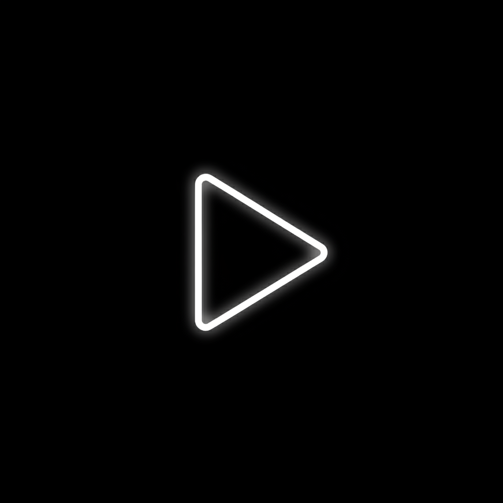 Minimalist white outline of a play button on a dark background, sleek modern UI design, 4k aesthetic