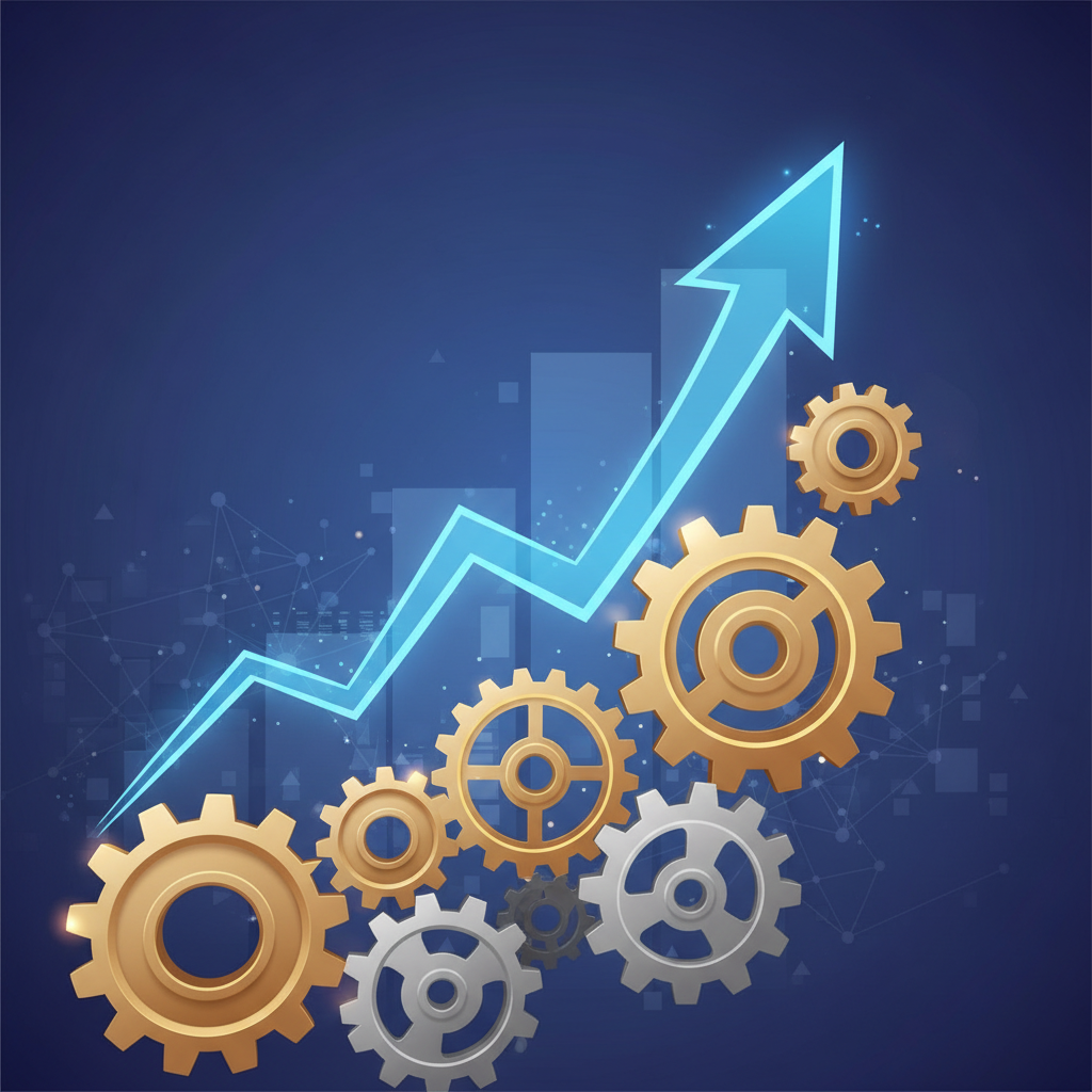 concept art of increasing profit graph and gears turning efficiently, business illustration