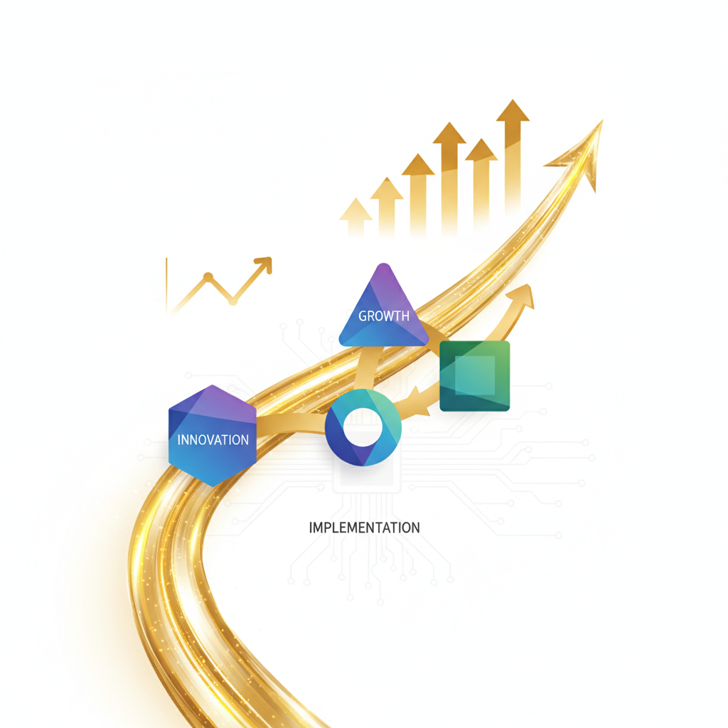 abstract corporate transformation roadmap, golden path, upward trend, business strategy vector graphics, white background