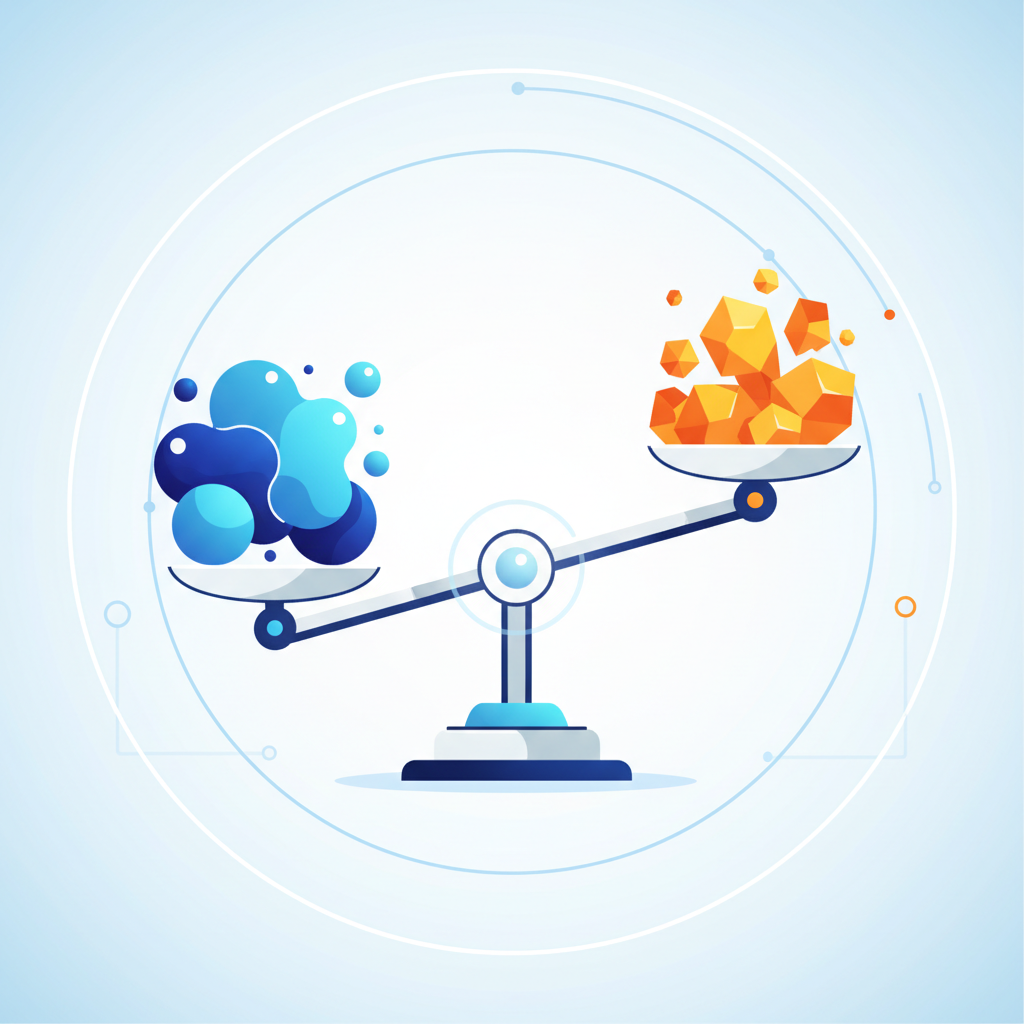 A stylized scale weighing two different colored abstract shapes, clean vector art style, educational context