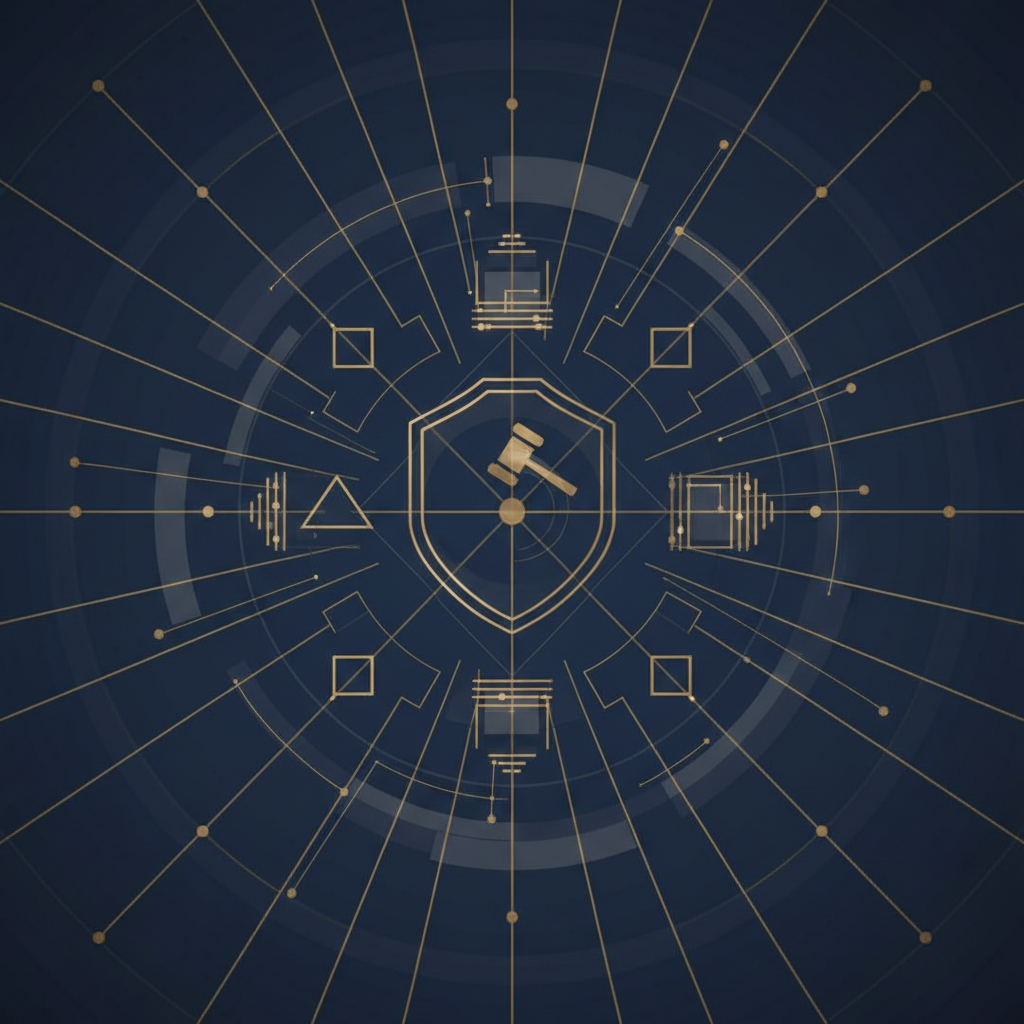 abstract geometric background representing law, structure, and government, navy blue and gold palette, subtle