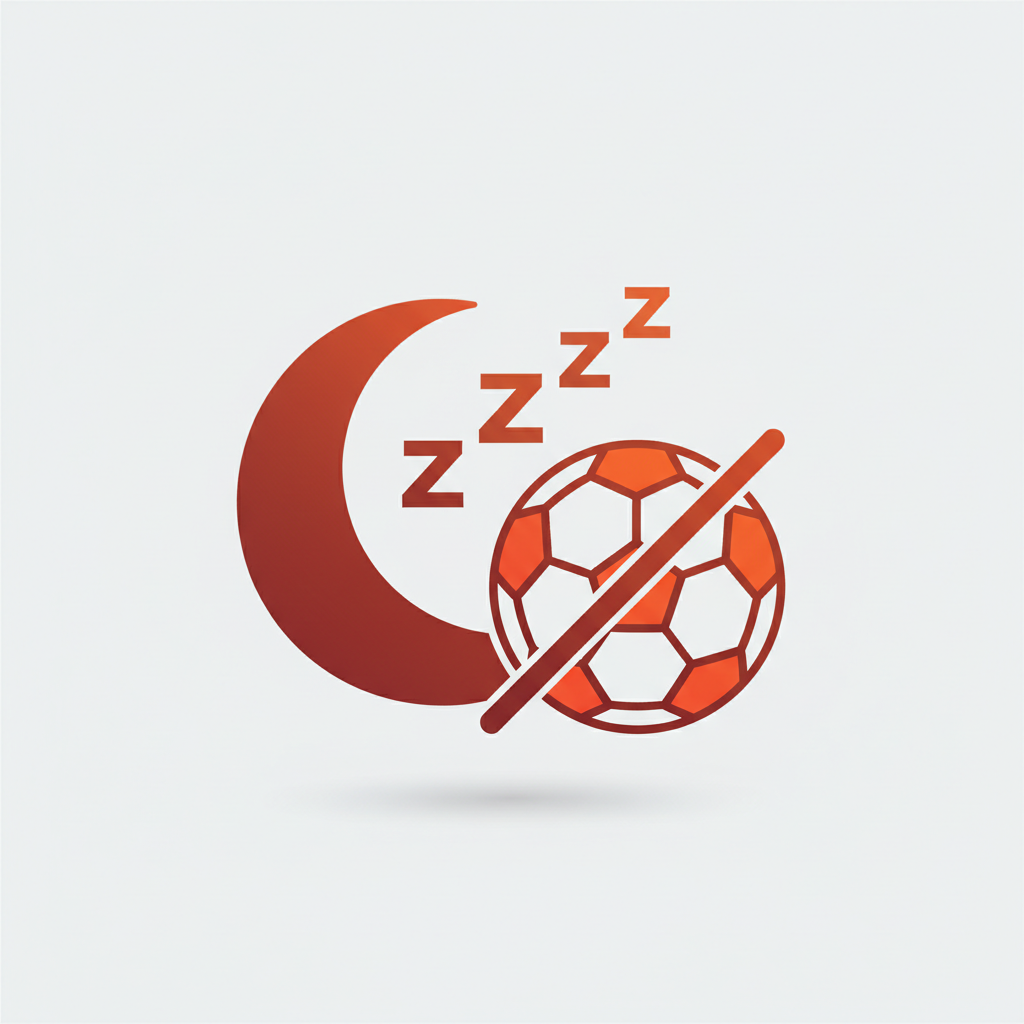 Icon depicting lack of sleep (moon with zzz) and a cancelled soccer ball. Minimalist red/orange accents.