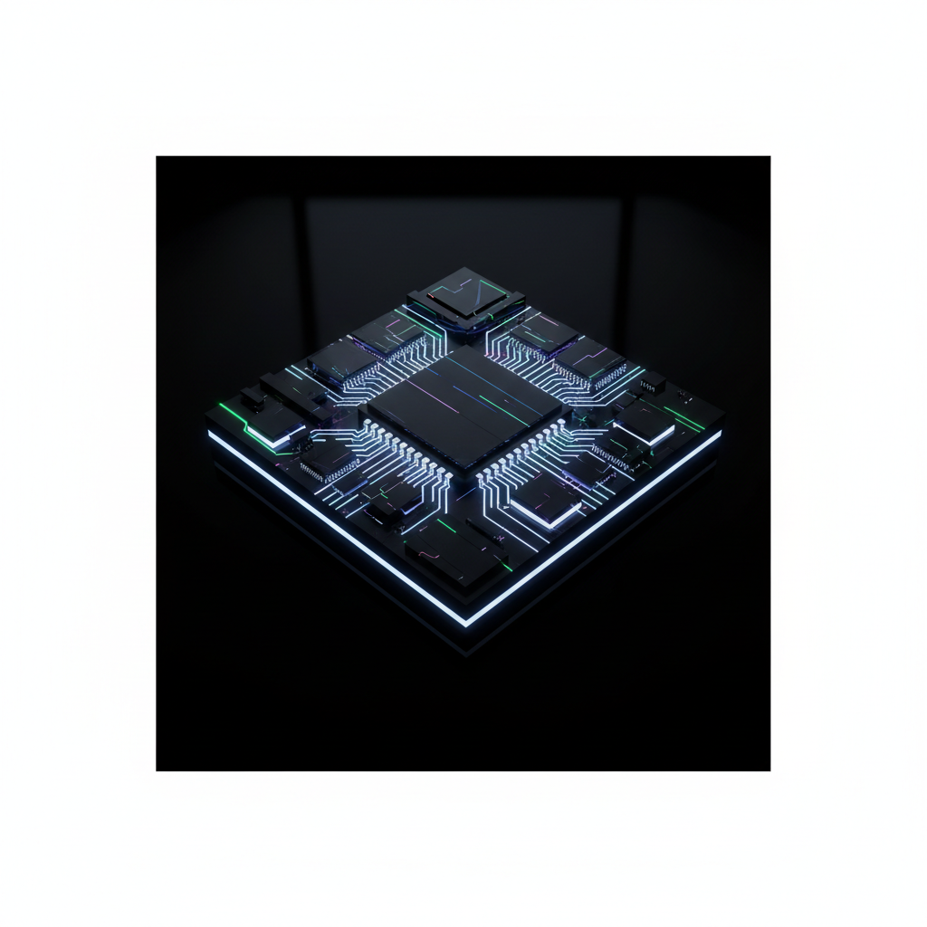 Apple A18 Pro chip processor die visualization shiny black background