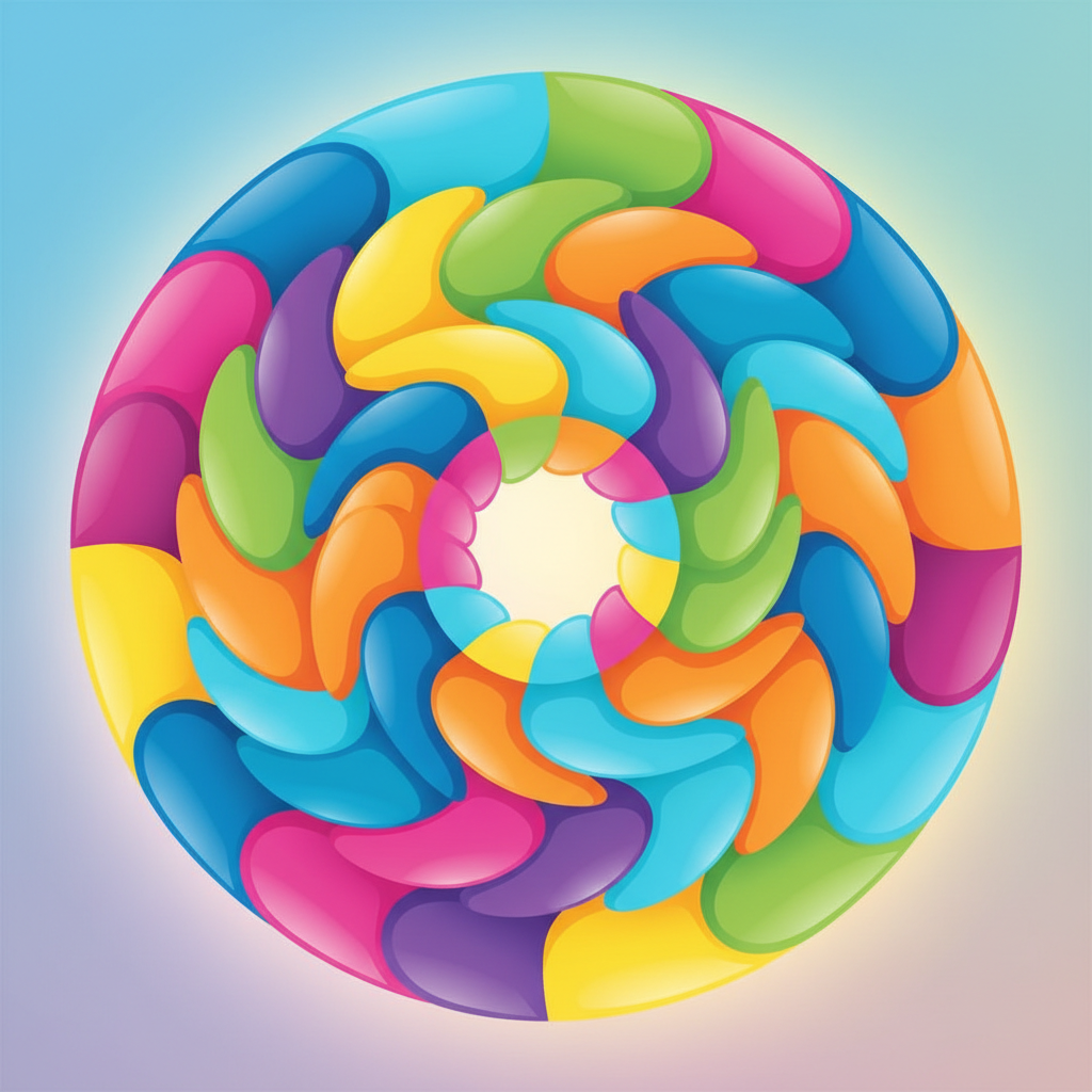 An abstract illustration of colorful puzzle pieces connecting together, representing relationships and connection, bright happy colors