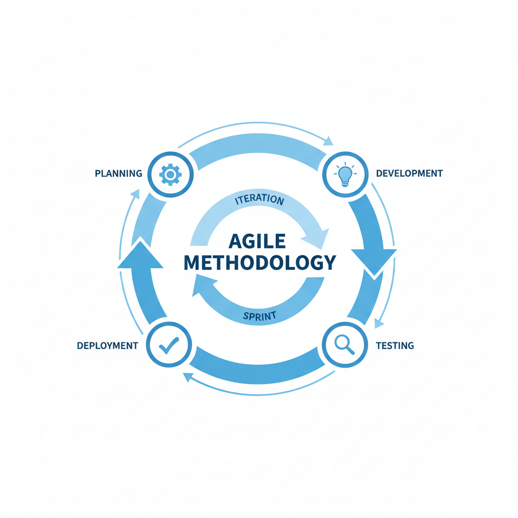 loop diagram representing agile methodology loops iteration sprint, blue and white professional style