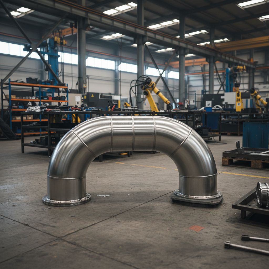 double coude large diamètre en inox posé au sol atelier industriel terminer brillante