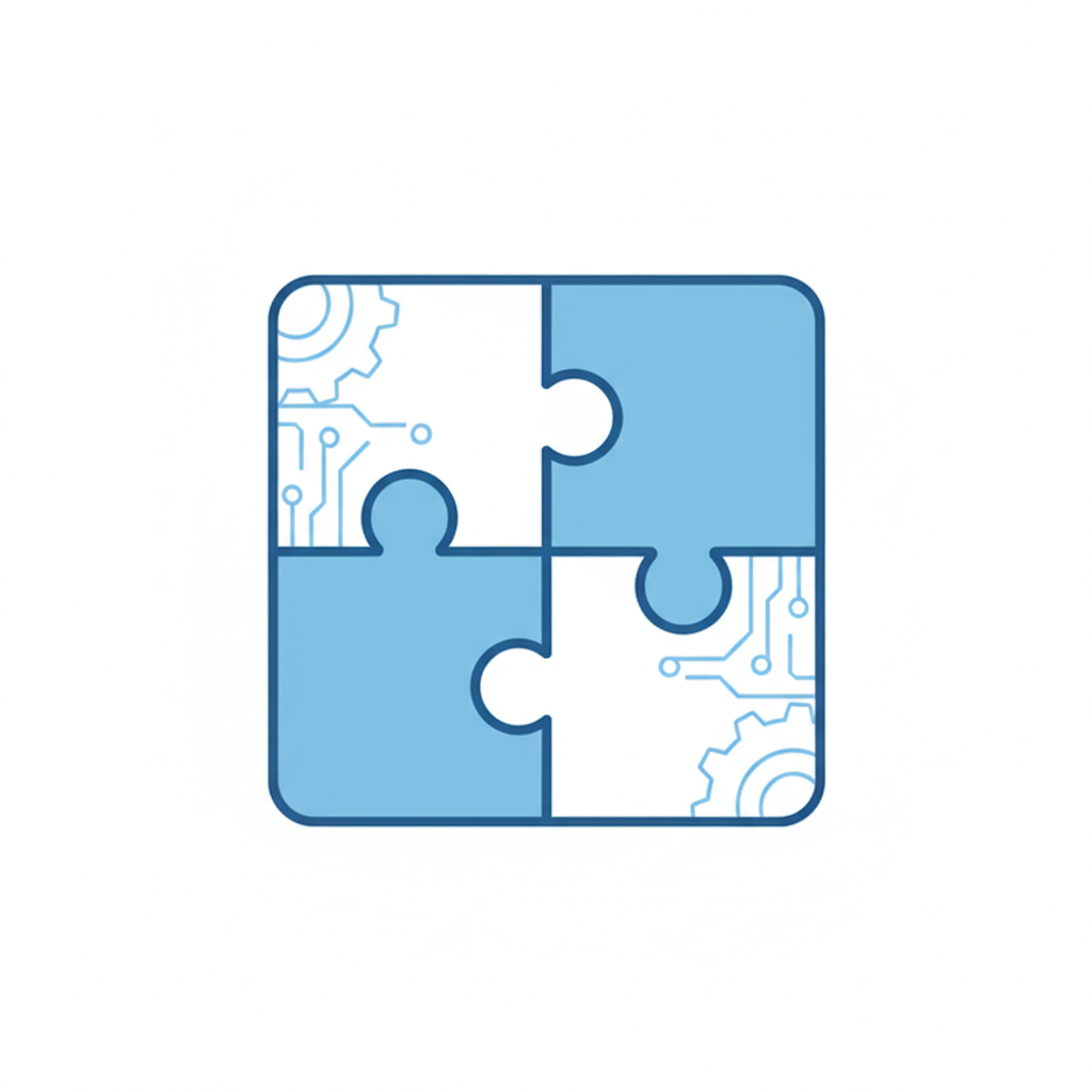 Minimalist illustration of a puzzle piece fitting perfectly, representing integration of benefits into salary, blue and white theme