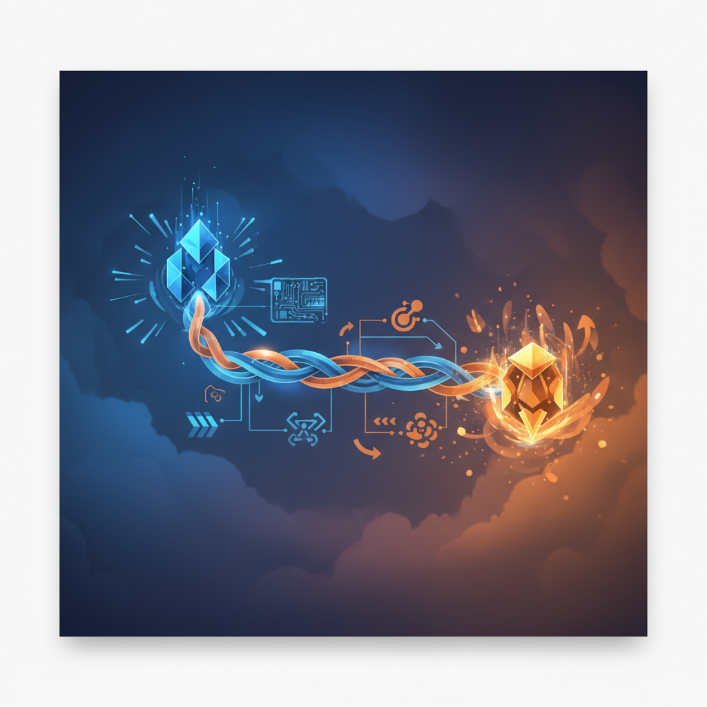 Map illustration showing a path from one location to another, stylized transfer concept, blue and orange elements