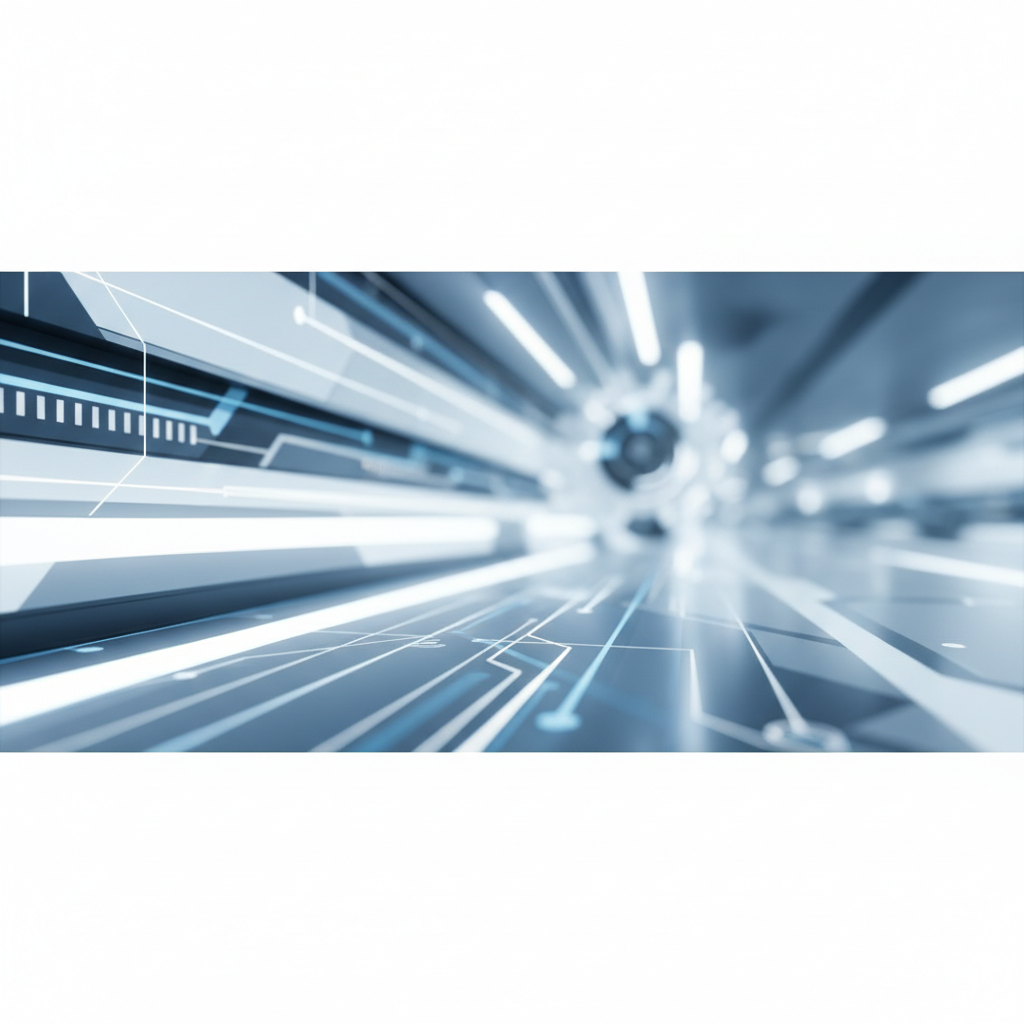 Abstract modern manufacturing background, clean lines, industrial blue and white tones, depth of field, high quality, minimal